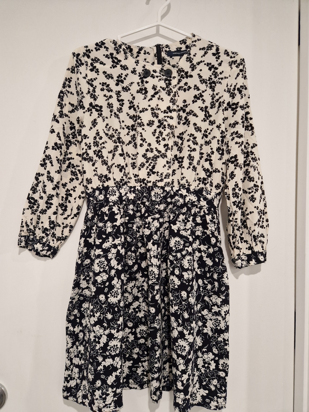 NAVY & White Floral Two-Tone Midi Dress